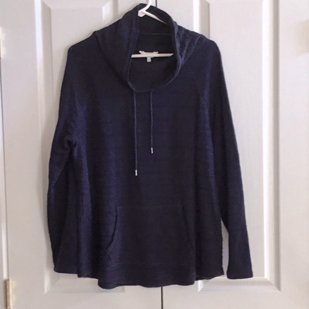 Crown & Ivey size L cowl neck sweat shirt. Navy blue, Pretty pattern. Like new!